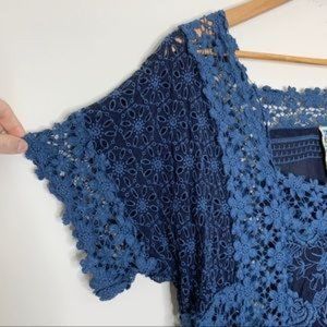 JOHNNY WAS dark blue ROSE LACE dress TUNIC length short sleeve plus 2X like new